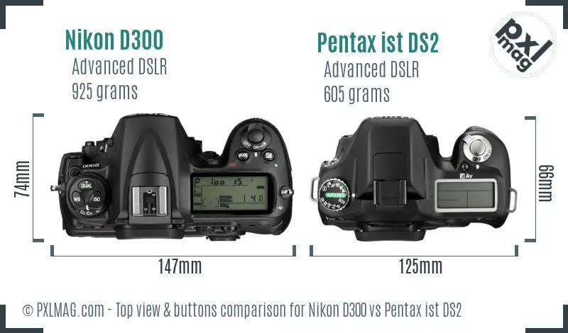 Nikon D300 vs Pentax ist DS2 top view buttons comparison