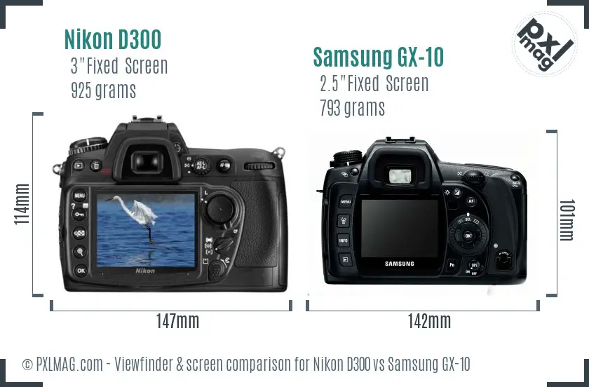 Nikon D300 vs Samsung GX-10 Screen and Viewfinder comparison