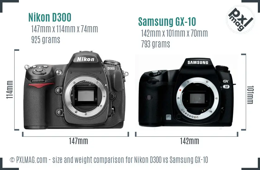 Nikon D300 vs Samsung GX-10 size comparison