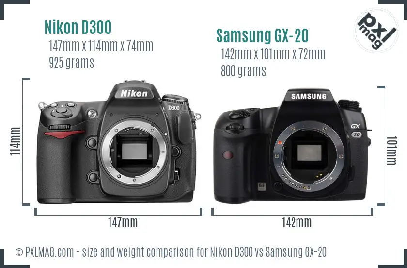 Nikon D300 vs Samsung GX-20 size comparison