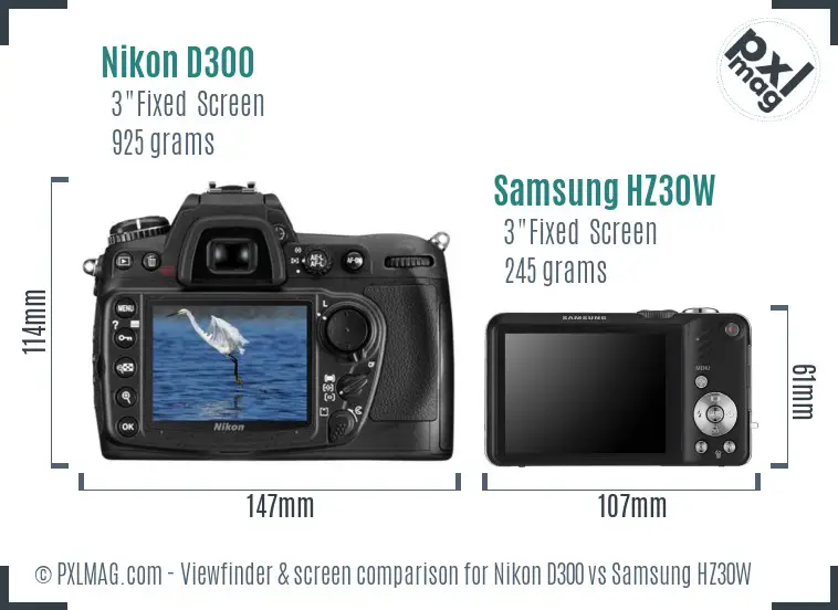 Nikon D300 vs Samsung HZ30W Screen and Viewfinder comparison