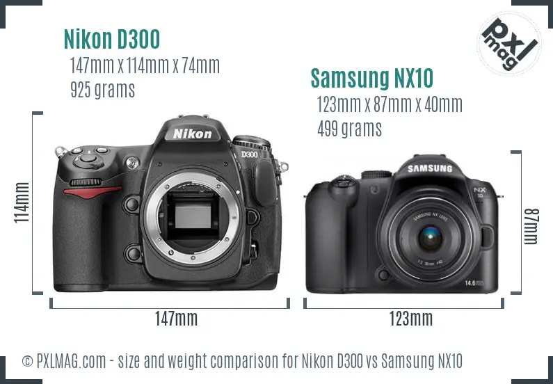 Nikon D300 vs Samsung NX10 size comparison Nikon D300 vs Samsung NX10 size comparison