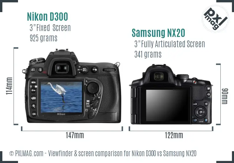 Nikon D300 vs Samsung NX20 Screen and Viewfinder comparison