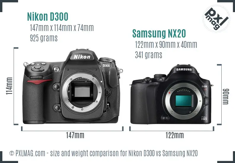 Nikon D300 vs Samsung NX20 size comparison
