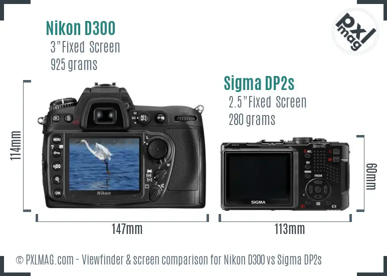 Nikon D300 vs Sigma DP2s Screen and Viewfinder comparison