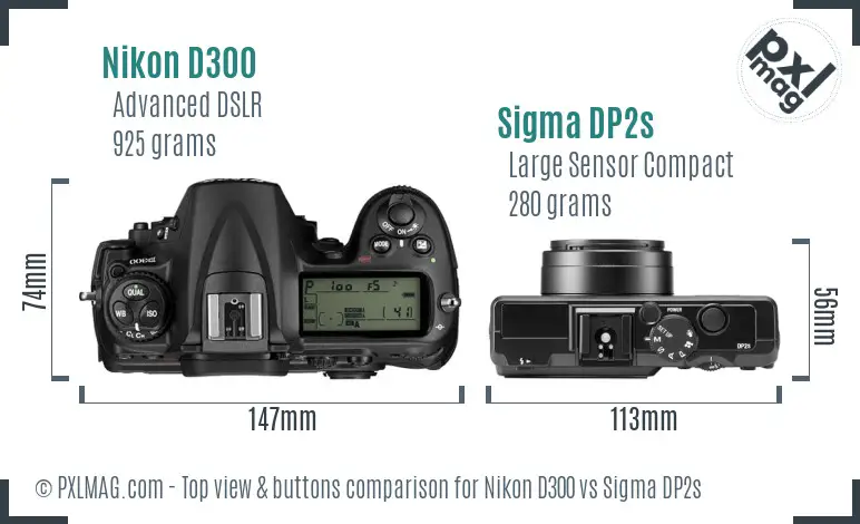 Nikon D300 vs Sigma DP2s top view buttons comparison