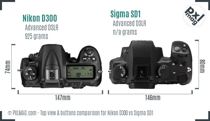 Nikon D300 vs Sigma SD1 top view buttons comparison