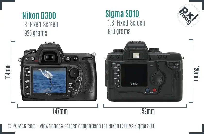 Nikon D300 vs Sigma SD10 Screen and Viewfinder comparison