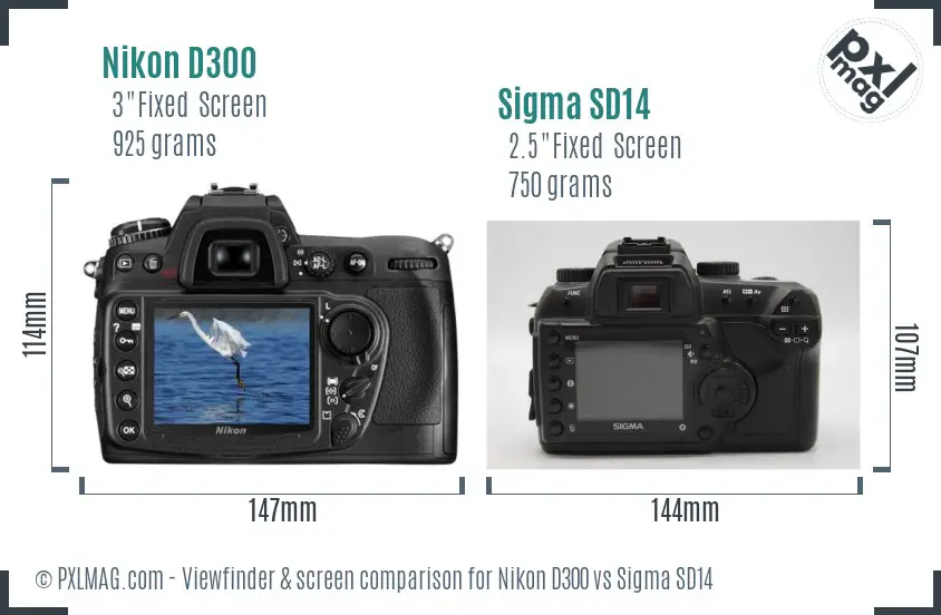 Nikon D300 vs Sigma SD14 Screen and Viewfinder comparison