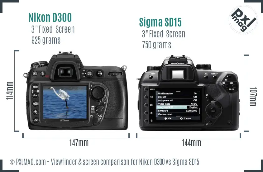 Nikon D300 vs Sigma SD15 Screen and Viewfinder comparison