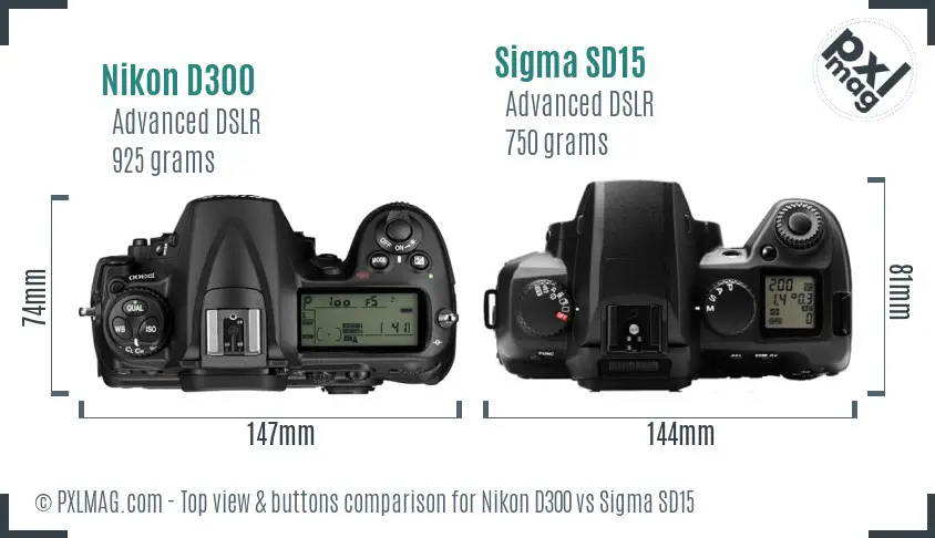 Nikon D300 vs Sigma SD15 top view buttons comparison