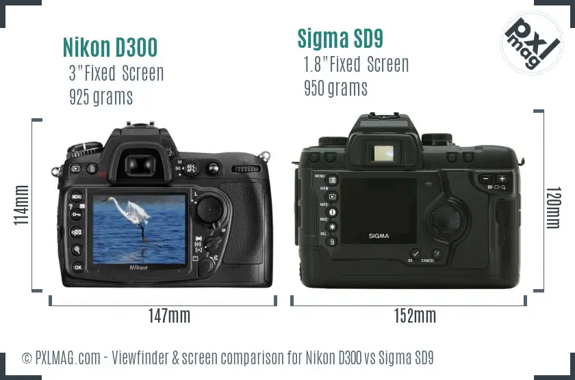 Nikon D300 vs Sigma SD9 Screen and Viewfinder comparison