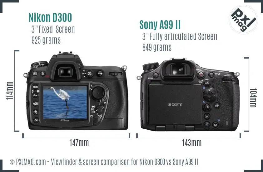 Nikon D300 vs Sony A99 II Screen and Viewfinder comparison