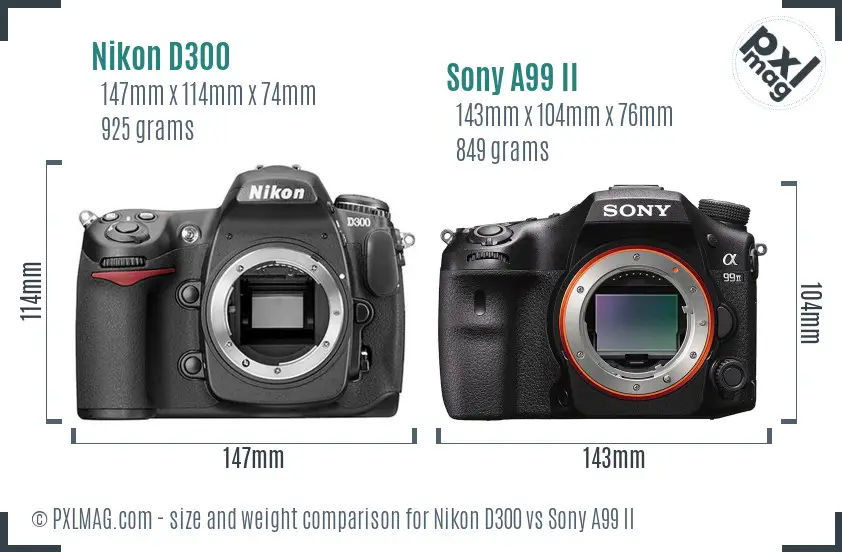 Nikon D300 vs Sony A99 II size comparison