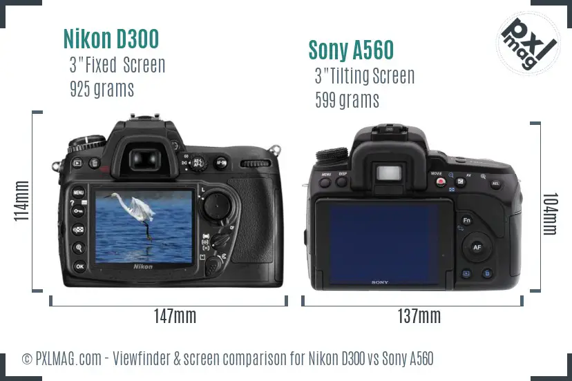 Nikon D300 vs Sony A560 Screen and Viewfinder comparison