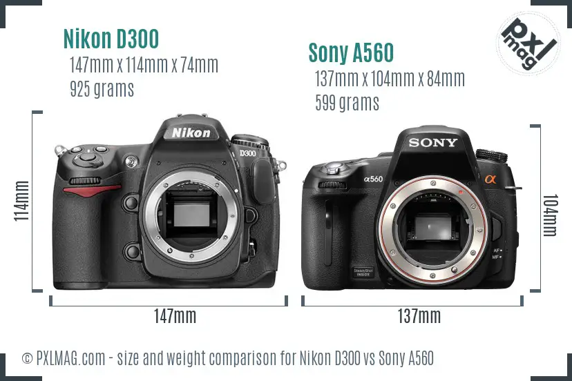 Nikon D300 vs Sony A560 size comparison