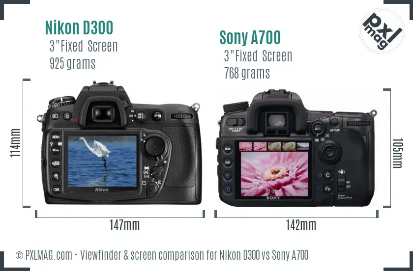 Nikon D300 vs Sony A700 Screen and Viewfinder comparison