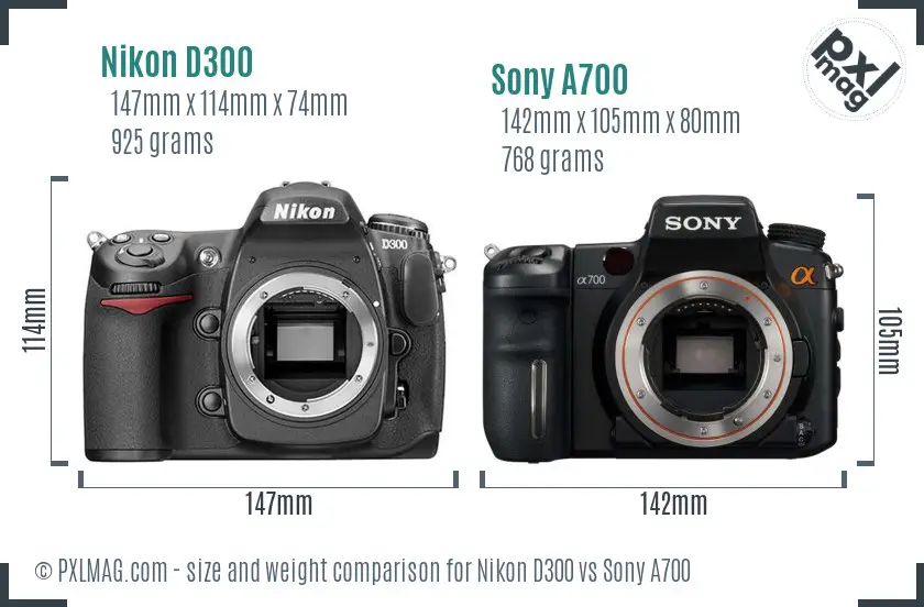 Nikon D300 vs Sony A700 size comparison