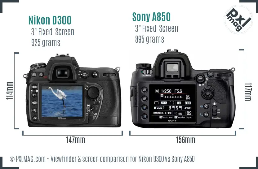Nikon D300 vs Sony A850 Screen and Viewfinder comparison