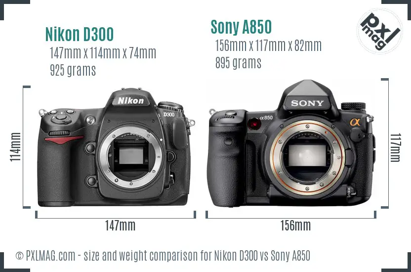 Nikon D300 vs Sony A850 size comparison