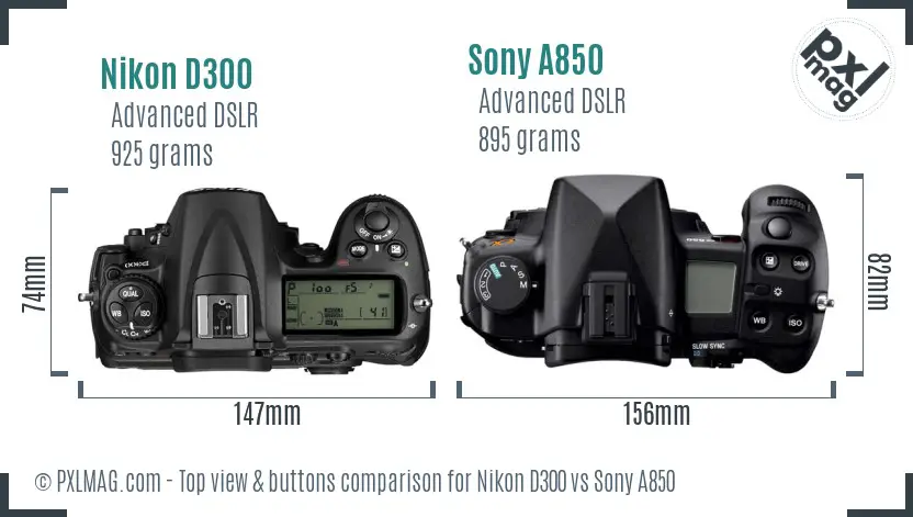 Nikon D300 vs Sony A850 top view buttons comparison