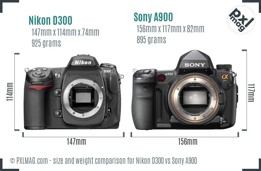 Nikon D300 vs Sony A900 size comparison