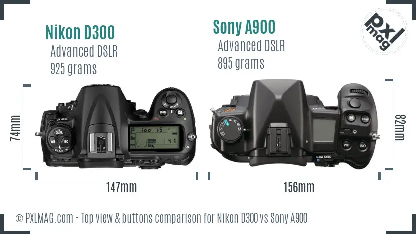 Nikon D300 vs Sony A900 top view buttons comparison