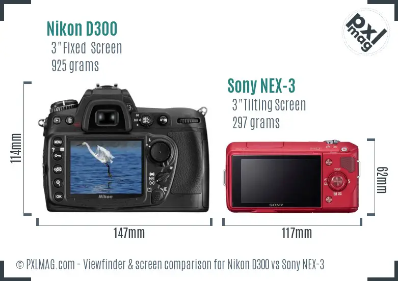Nikon D300 vs Sony NEX-3 Screen and Viewfinder comparison