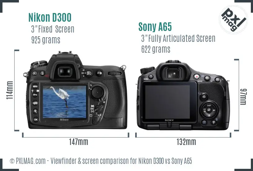 Nikon D300 vs Sony A65 Screen and Viewfinder comparison