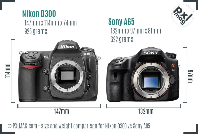 Nikon D300 vs Sony A65 size comparison