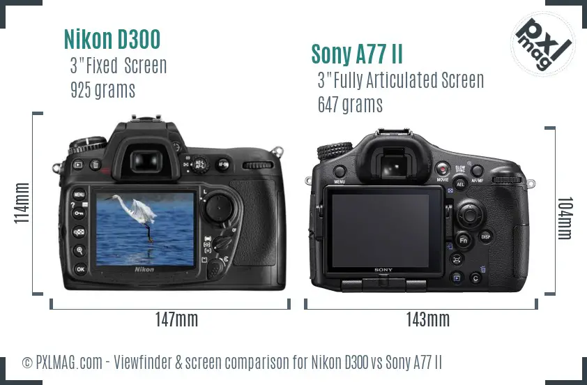Nikon D300 vs Sony A77 II Screen and Viewfinder comparison