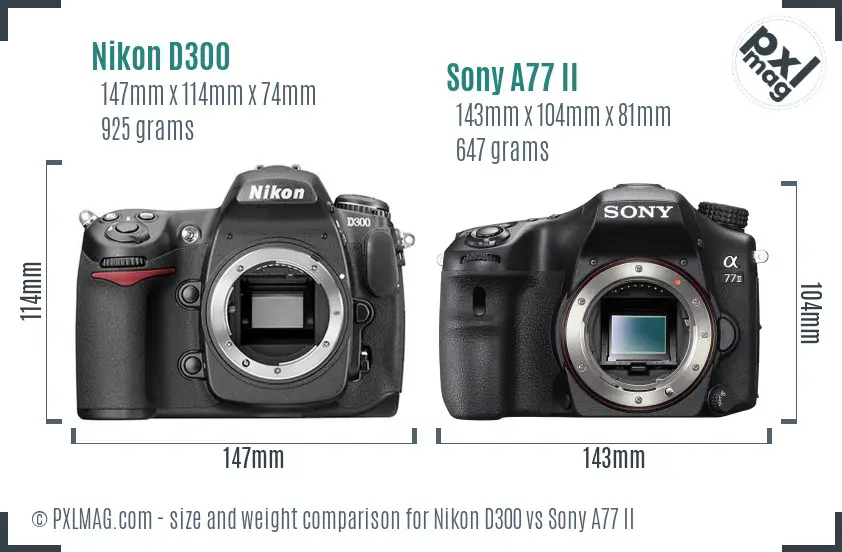 Nikon D300 vs Sony A77 II size comparison