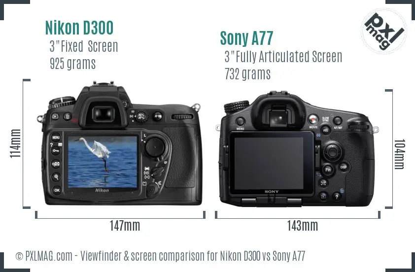 Nikon D300 vs Sony A77 Screen and Viewfinder comparison