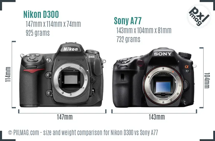 Nikon D300 vs Sony A77 size comparison
