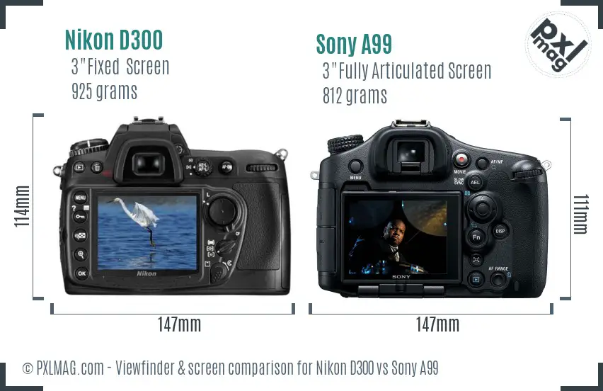 Nikon D300 vs Sony A99 Screen and Viewfinder comparison