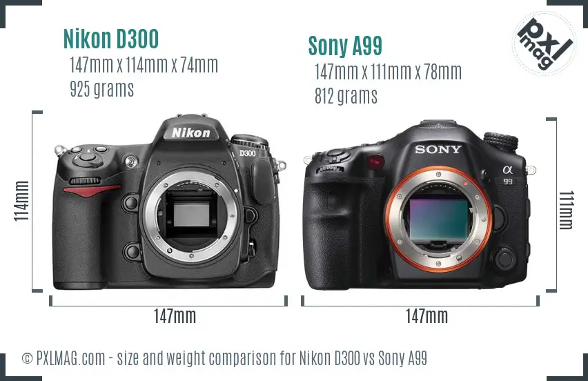 Nikon D300 vs Sony A99 size comparison