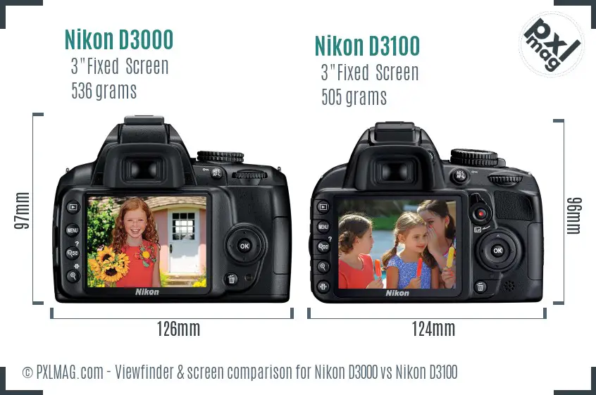 Nikon D3000 vs Nikon D3100 Screen and Viewfinder comparison