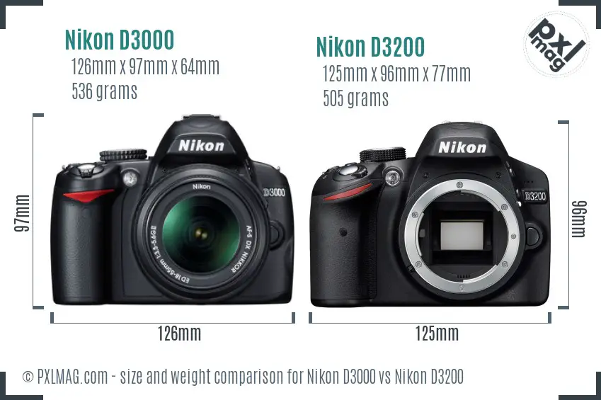 Nikon D3000 vs Nikon D3200 size comparison