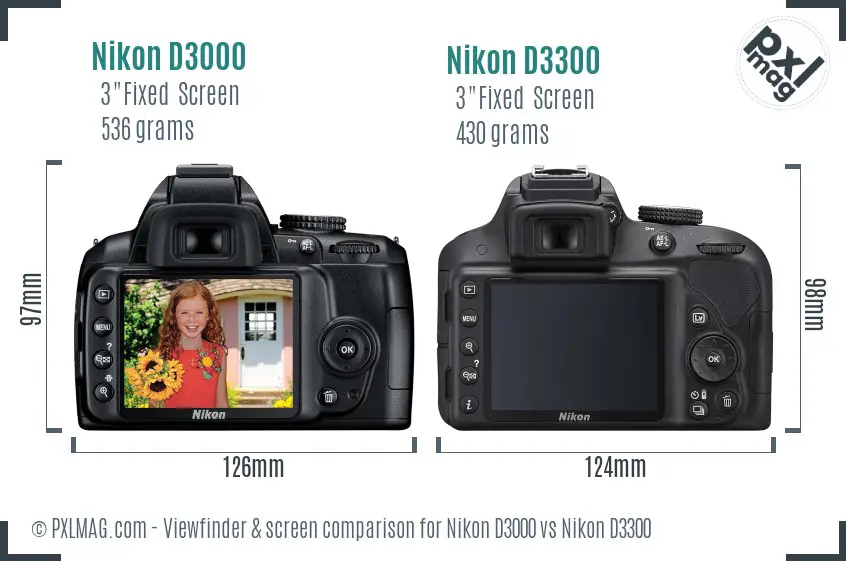 Nikon D3000 vs Nikon D3300 Screen and Viewfinder comparison