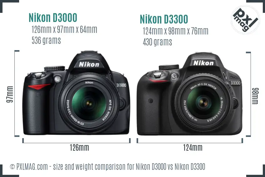 Nikon D3000 vs Nikon D3300 size comparison