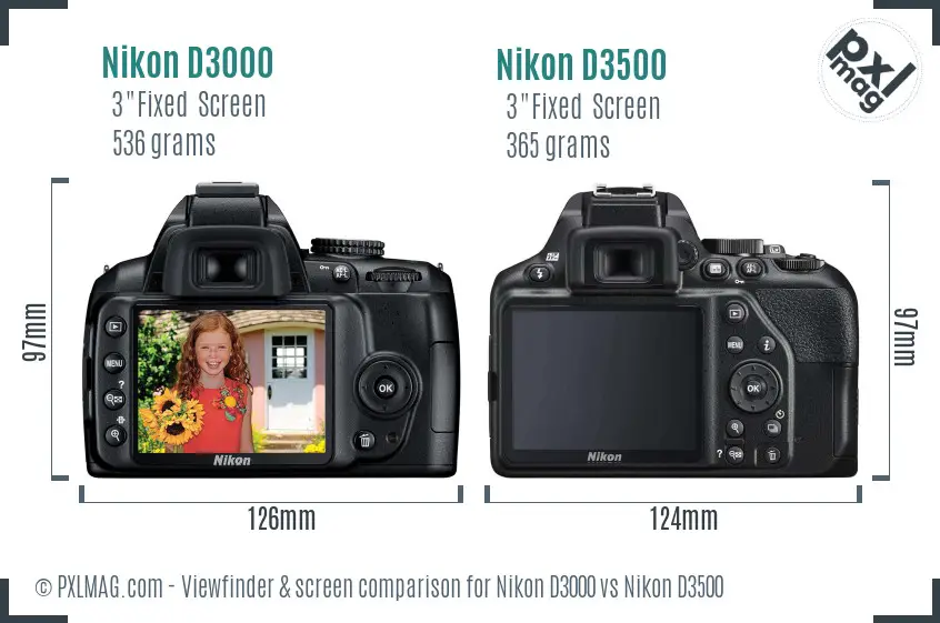 Nikon D3000 vs Nikon D3500 Screen and Viewfinder comparison