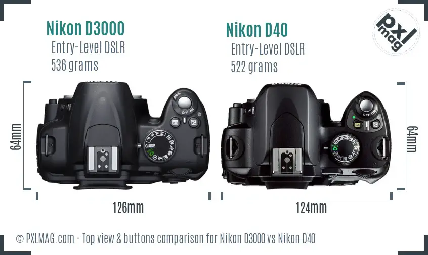 Nikon D3000 vs Nikon D40 top view buttons comparison