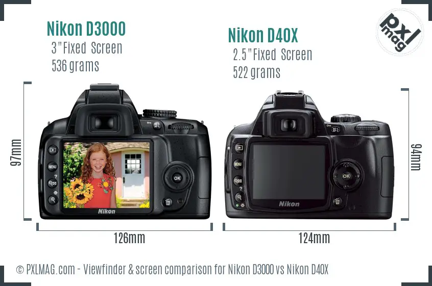 Nikon D3000 vs Nikon D40X Screen and Viewfinder comparison