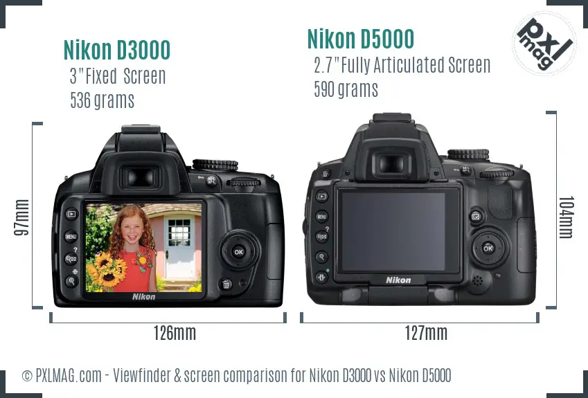 Nikon D3000 vs Nikon D5000 Screen and Viewfinder comparison