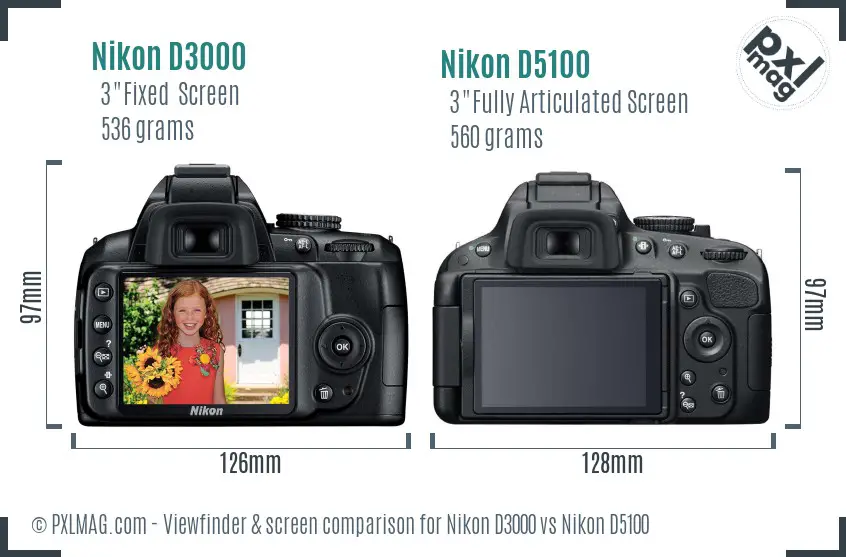 Nikon D3000 vs Nikon D5100 Screen and Viewfinder comparison