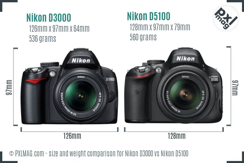 Nikon D3000 vs Nikon D5100 size comparison