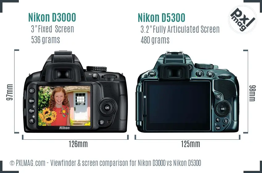 Nikon D3000 vs Nikon D5300 Screen and Viewfinder comparison