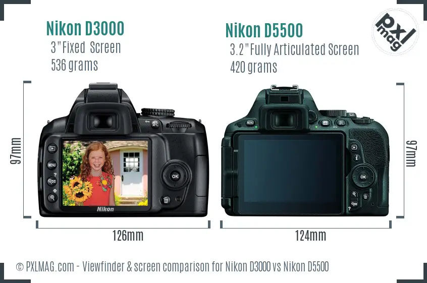 Nikon D3000 vs Nikon D5500 Screen and Viewfinder comparison