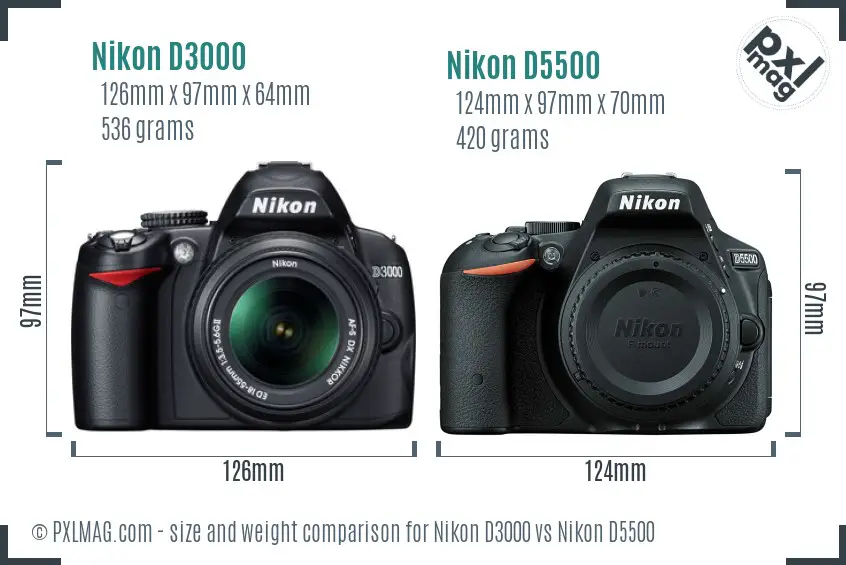 Nikon D3000 vs Nikon D5500 size comparison