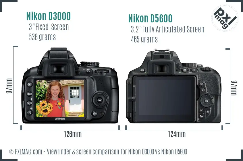 Nikon D3000 vs Nikon D5600 Screen and Viewfinder comparison